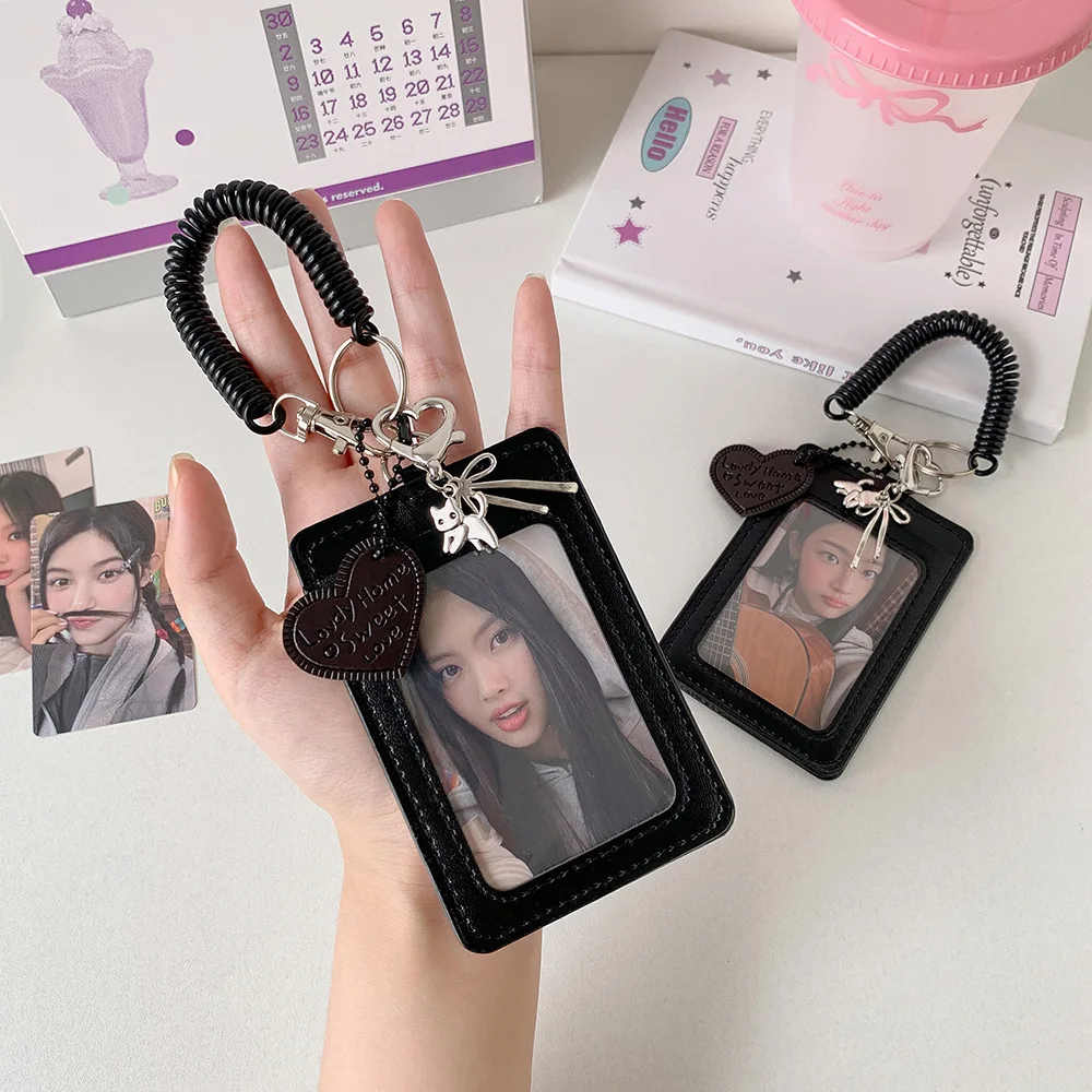 INS Fashion Korean Black Heart 3In Bag Pendant Card Holder Cute Girl Idol Photo Storage Card Holder Student Bus Card Meal Card