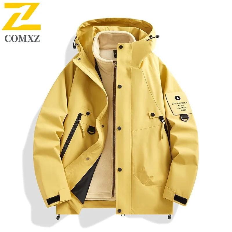 

COMXZ Luxury Hooded Mens Jacket Hiking Travel Thickened Warm Motorcycle Jacket Classic Outdoor Cold Resistant Winter Clothing