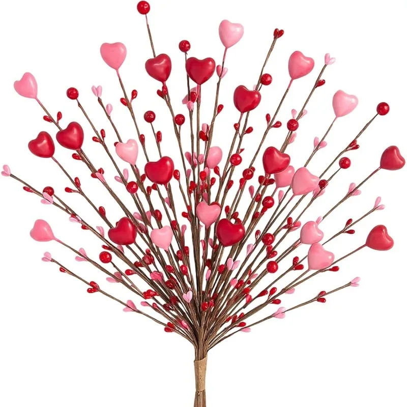 40 cm Künstliche Herzförmige Blume Valentinstag Dekoration Beere Stiel Für Hochzeit Kranz Vase Füllung DIY Home Party decor