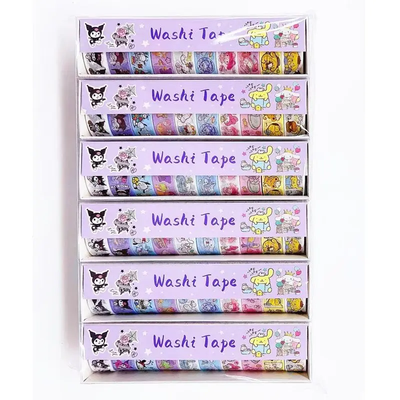 New Sanrio Washi Tape 10/60 Rolls Hand Ledger Cartoon Cute Kuromi Material Decorative Stickers