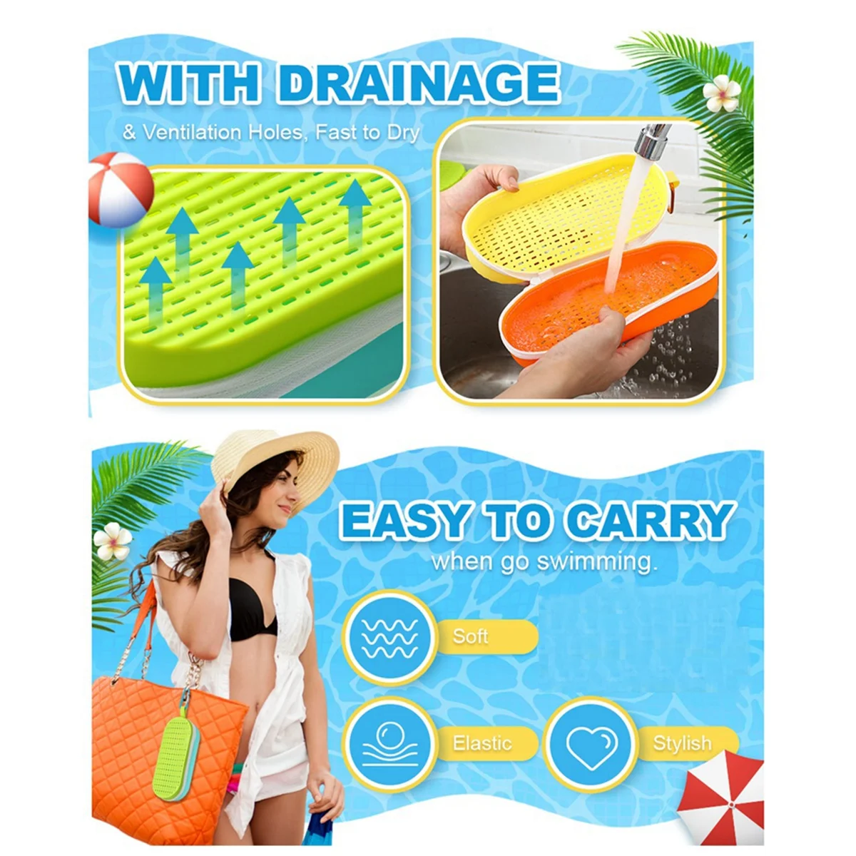 2525 + 2 قطعة حافظة نظارات السباحة لنظارات السباحة حافظات حماية من السيليكون مع فتحة التصريف وسحاب للنظارات الشمسية #2