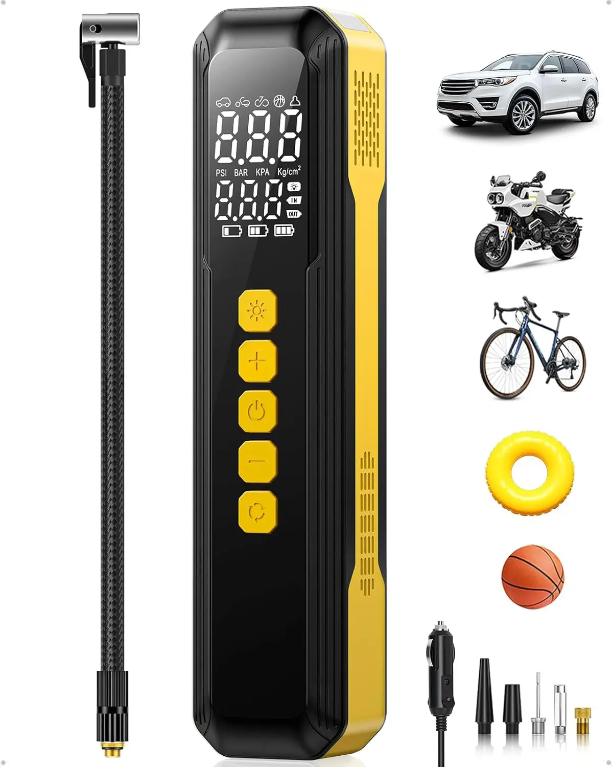 

Portable Tire Inflator 150 PSI Air Compressor with Digital Gauge & LED Light for Car, Bike, Motorcycle, Ball