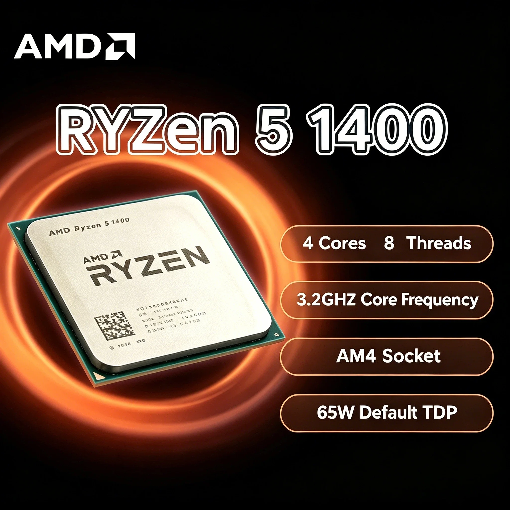 

AMD Ryzen 5 1400 4C 8T 3.4GHz Unlocked AM4 Desktop CPU Gaming Processor Without Package R5 1400 New Gift 8K HD Max Pro