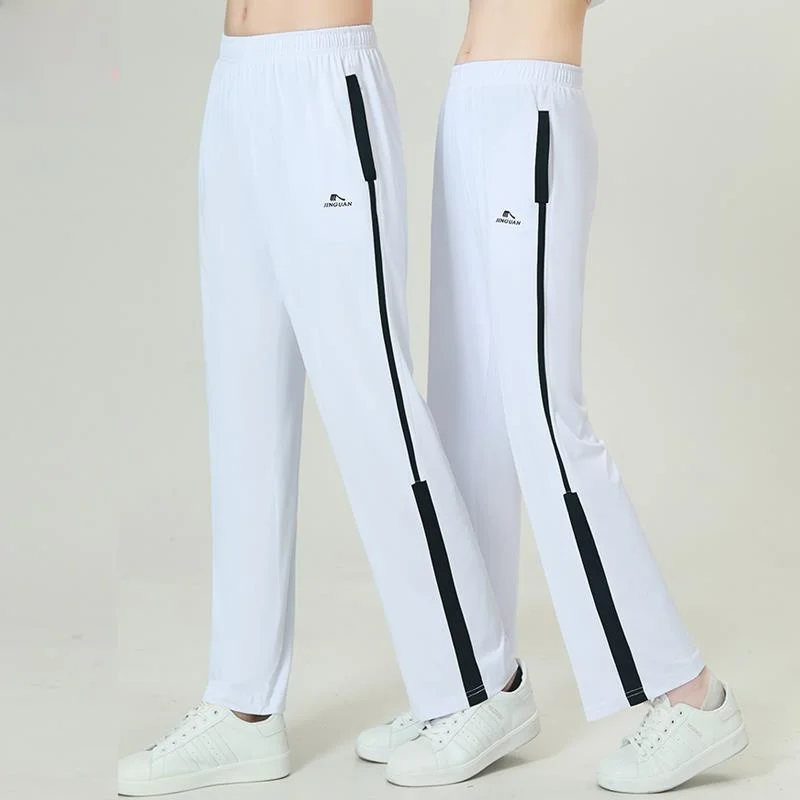 Lockere Sporthose mit hoher Taille für Männer und Frauen, Fitness-Aerobic-Laufhose, große Größe bis Schule, weiße Hose mit geradem Bein