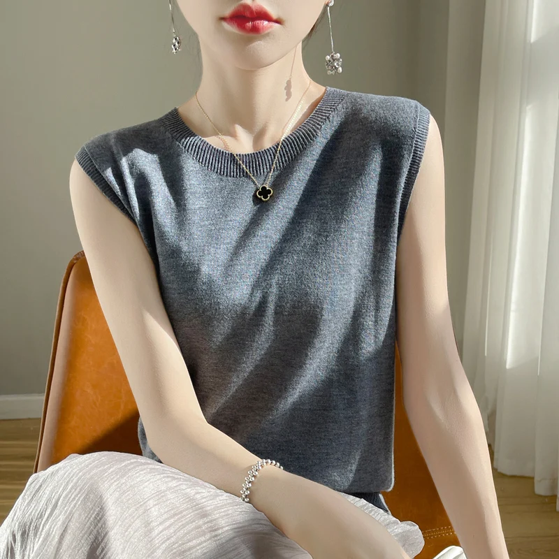 2024 New Cashmere Vest Women Pullover Sleeveless Cashmere Vest Sweater O-Neck Waistcoat
