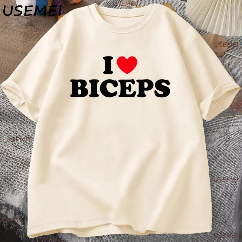 

Футболка «Я люблю бицепс», забавная футболка для спортзала, футболка для любителей фитнеса, повседневная хлопковая футболка с коротким рукавом и круглым вырезом, одежда Y2k