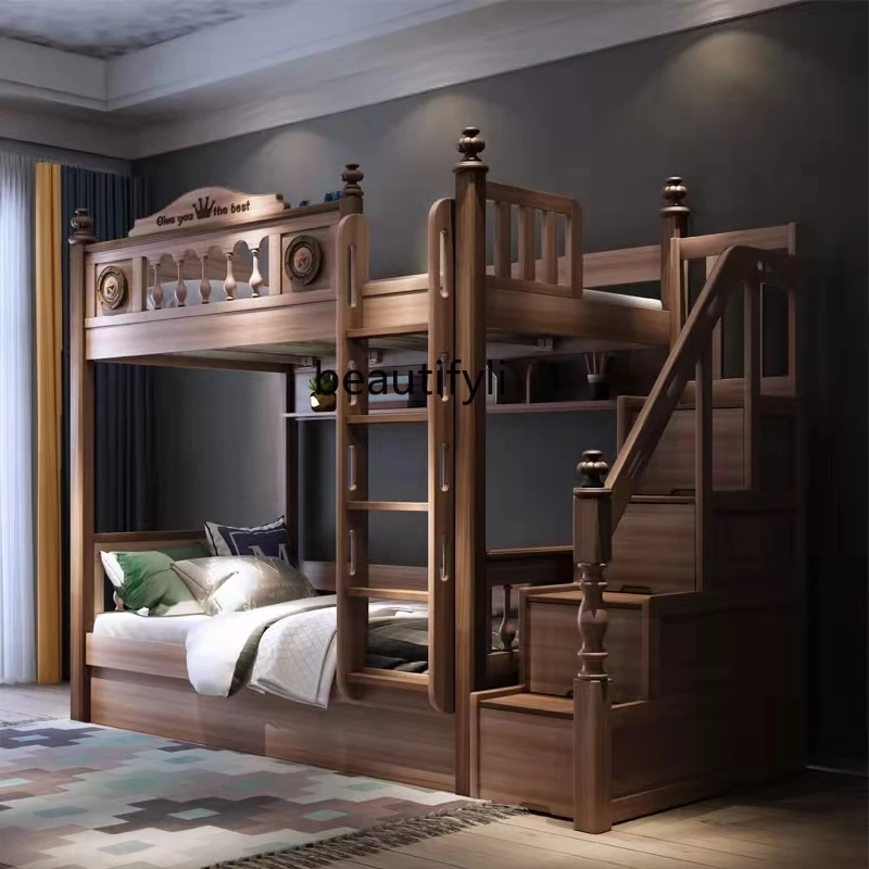 

s8617All Solid Wood Upper and Lower Bunk Bed Upper and Lower Bunk Two Layers with Bookshelf Upper and Lower Width Height Bunk Be