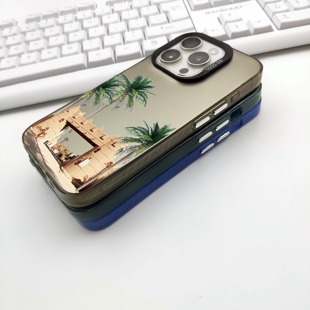 الفاخرة المملكة العربية السعودية شجرة جوز الهند جراب هاتف آيفون 12 13 14 15 برو ماكس 11 16 زائد 17 برو الهواء غطاء الهاتف Fundas