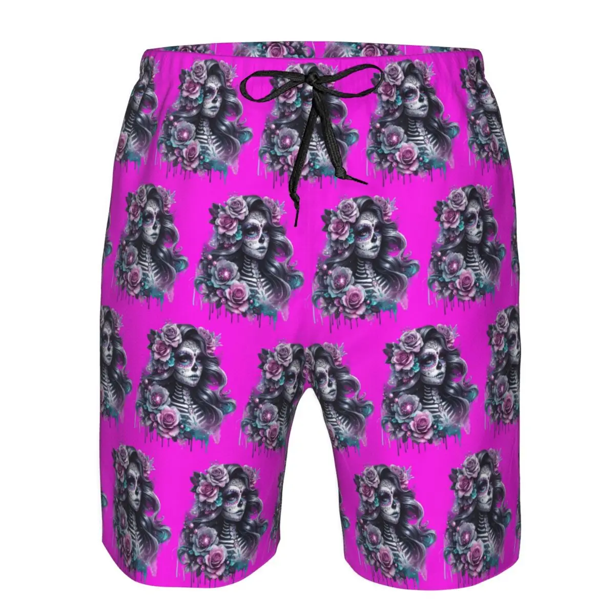 Gothic Day Of The Dead Girl With Roses Skull Trunks Beach Board Shorts Casual Quick Dry Swimming Summer Men Pants