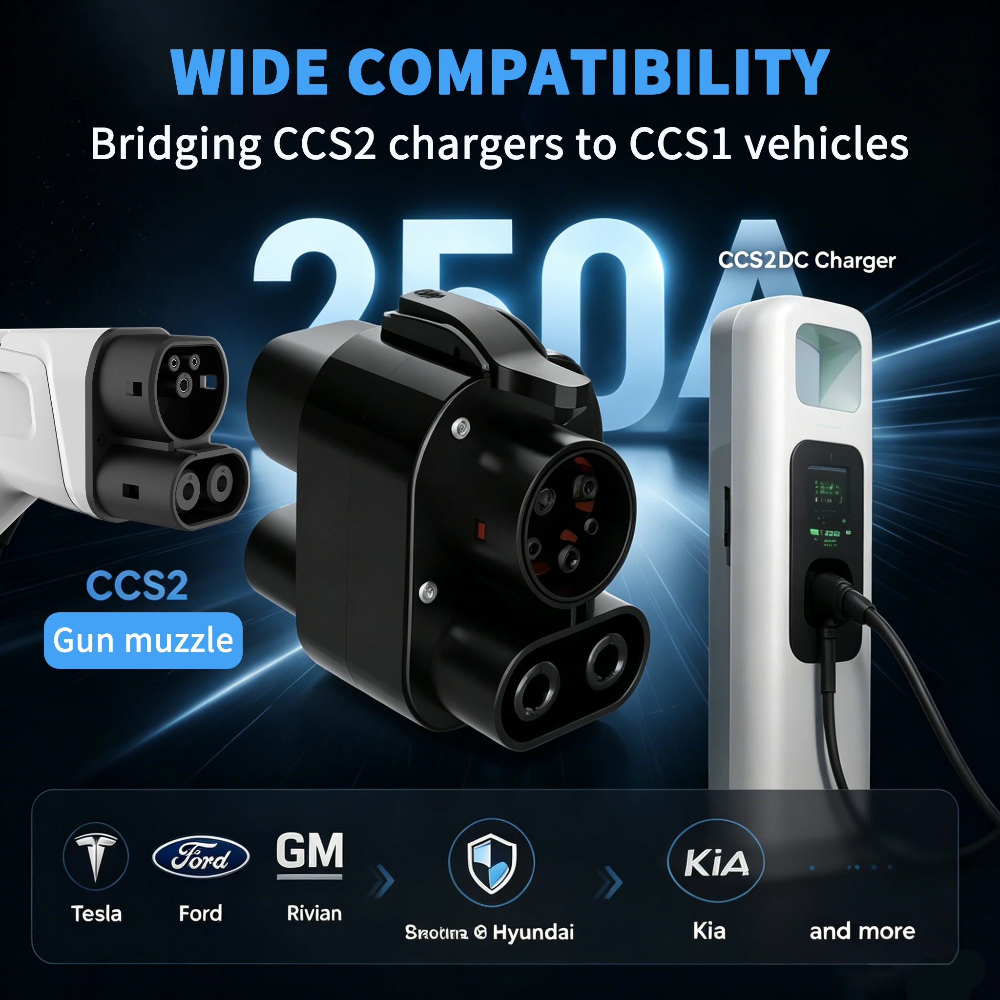 WUFEN Electric Vehicle Charging CCS2 to CCS1 Adapter 250KW DC 1000V Fast EV Charging Station CCS2 to CCS1 Car Connector