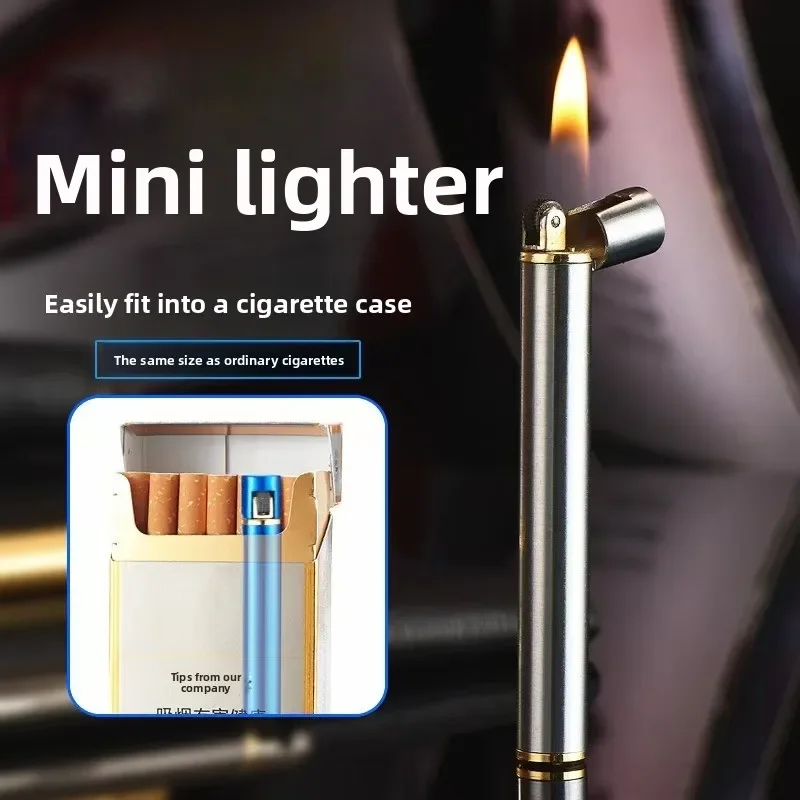 Mini Compact Open Flame Lighter Fire-free Butane Gas Metal Cigaretteshaped Grinding Wheel Lighters Smoking Accessories Cute