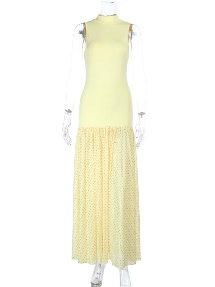 Tossy Mesh Patchwork Fashion Long Dress For Women Sleeveless High Waist Elegant Commute Party Dress Female Slim Maxi Dress 2025