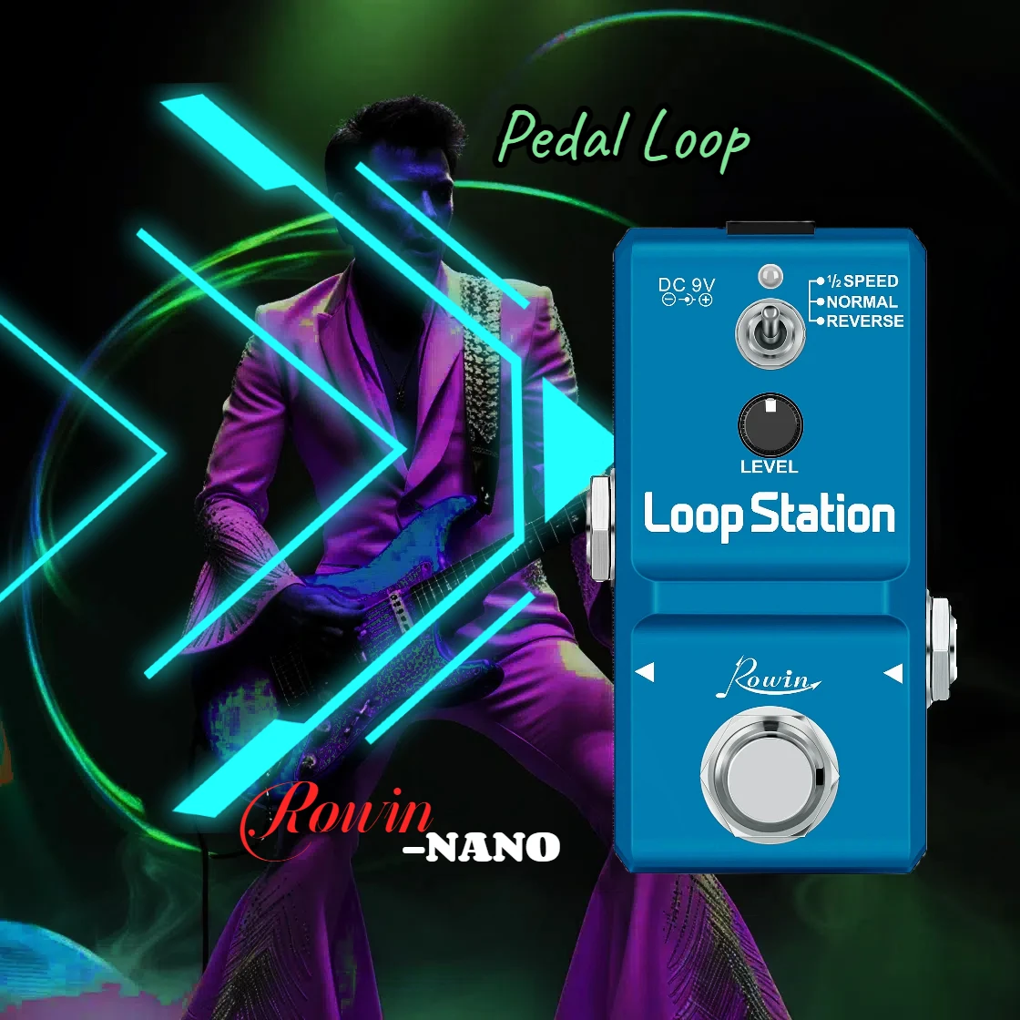 Rowin Nano Pedal Loop Station Effects Looper Box Free 1GB SD Card 44.1k 10 Mins Recording Unlimited Overdubs Reverse Upgrade