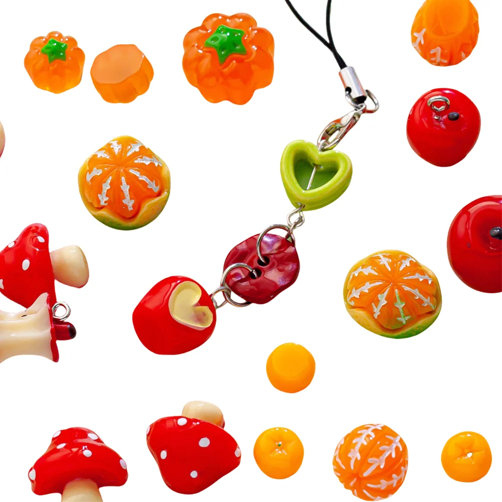 10pcs/Lot Cute Miniature Fruit 3D Apples Core Orange Resin Pendants For DIY Earrings Bracelets Charms Jewelry Making Supplies