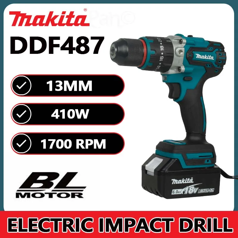 Makita DDF487-13MM Red Circle Taladradora Inal Á Bria 18V Brushless Electric Tool Hammer Drill Cordless Rotary Drill