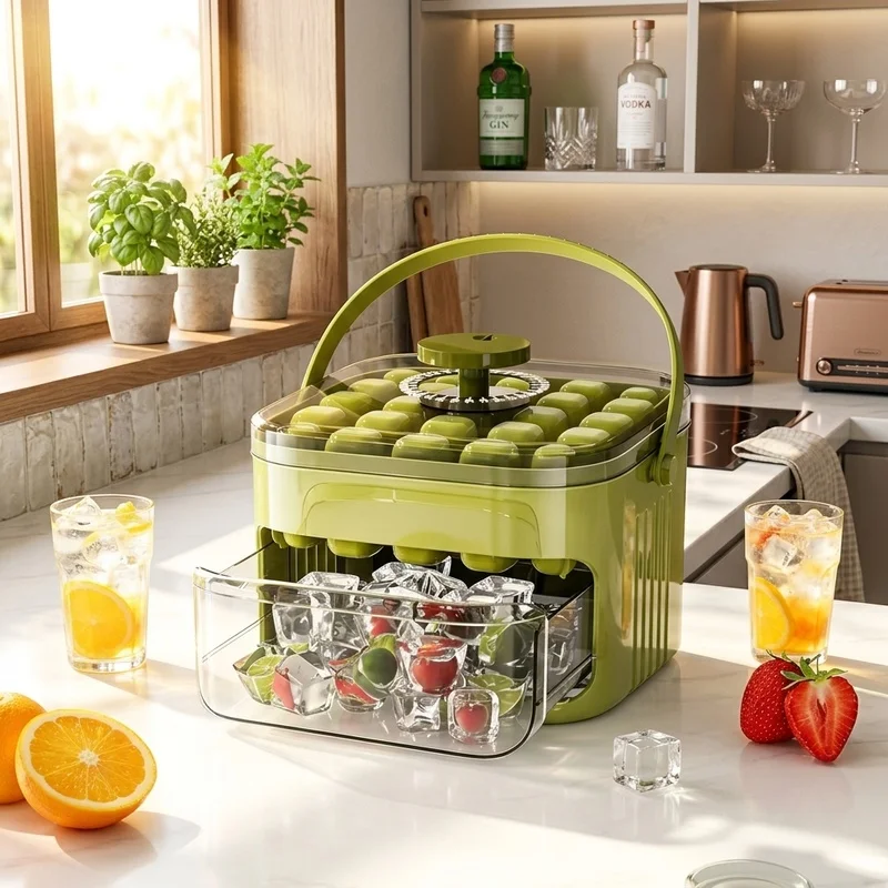 50 Grid Ice Cube Tray with Lid Double Layer Press Type Ice Maker Mold Reusable Ice Storage Box