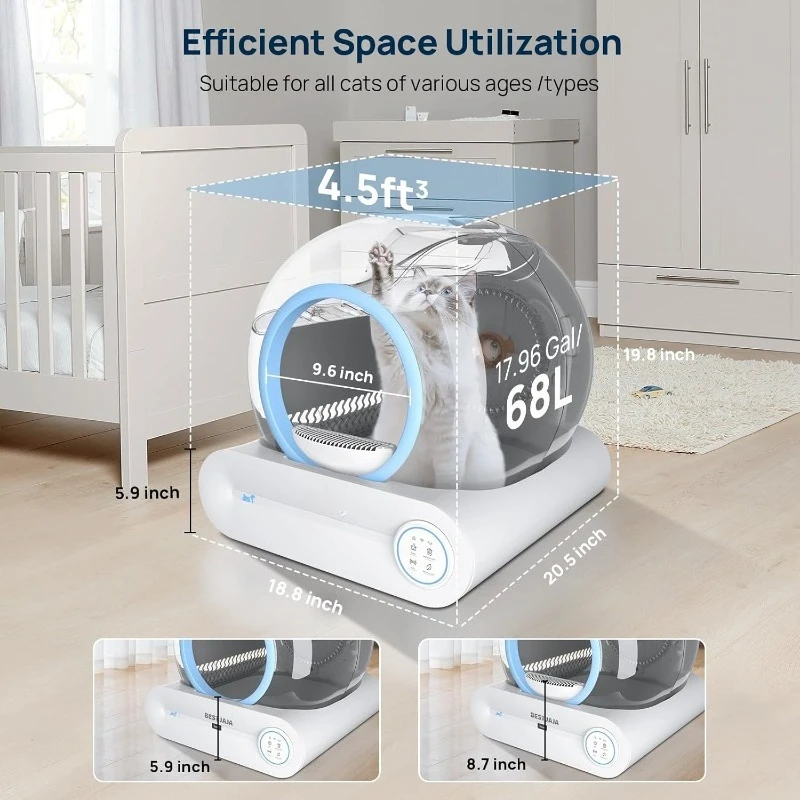 Self Cleaning Litter Box, 2024 Upgraded Automatic Cat Box with Mat & Multiple Cleaning Tools