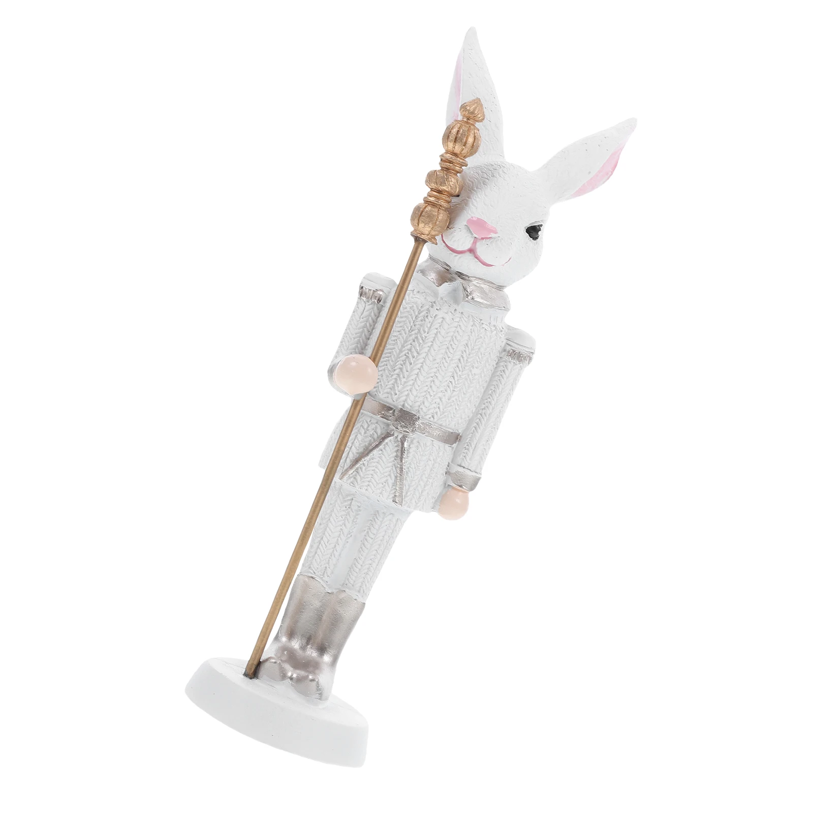 

Cute Resin Easter Bunny Statue with Scepter for Spring Decor Holiday Home Ambiance Mantel Shelf Centerpiece Gift Idea