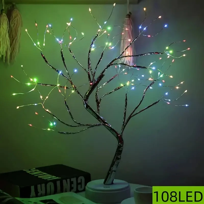 Lampu pohon LED 108 Bonsai warna-warni dengan baterai & daya USB dioperasikan cocok untuk dekorasi rumah kamar tidur natal 1 buah