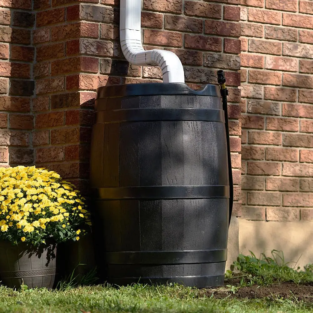 45 Gallon Heavy Duty Rain Water Catcher Barrel Container with Hose and Debris Screen for Outdoor Plants, Garden, and Landscapes