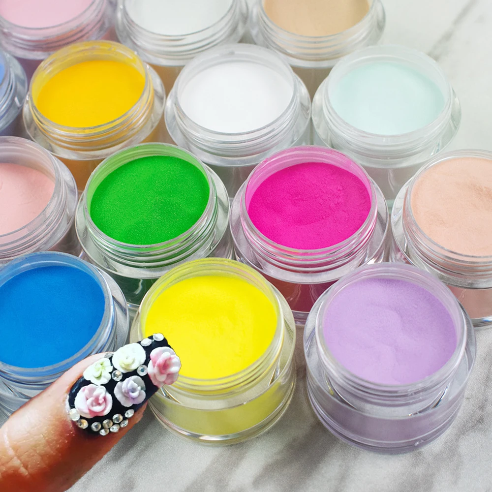 12Jar/Lot Acrylic Powder Nail Art Decoration 3D Carved Powder 12 Colors Dipping/Extension Professional Nail Pigment Dust Kit #F#