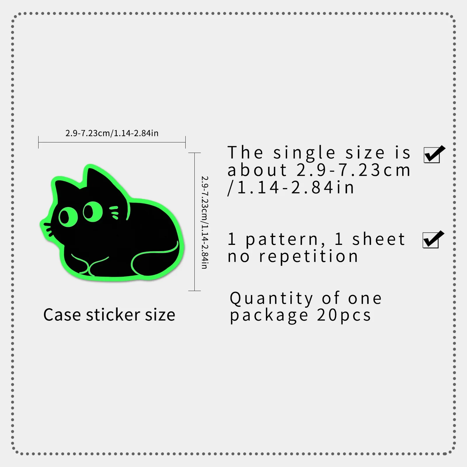 20 Pcs Glow in The Dark Black Cat Stickers Doodle Funny Cat Waterproof DIY File Folder Window Skate Helmet Car Removable Decals