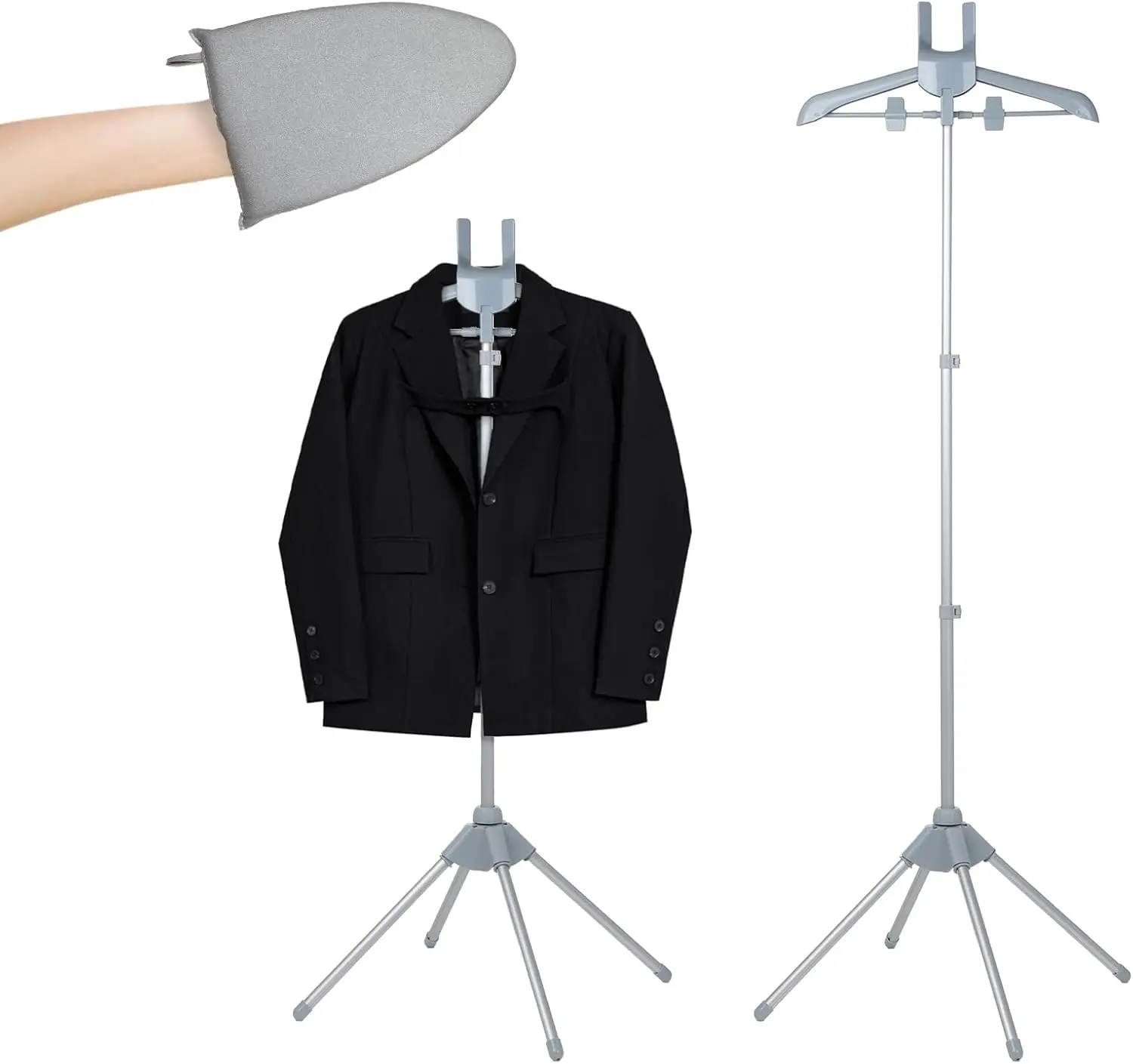 Portable Foldable Garment Steamer Rack with Ironing Glove for Dresses, Pants, Shirts (32-63 Inch)