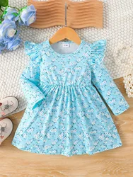 0-3 year old baby girl baby spring and autumn style round neck pullover flying sleeve floral print long sleeved dress