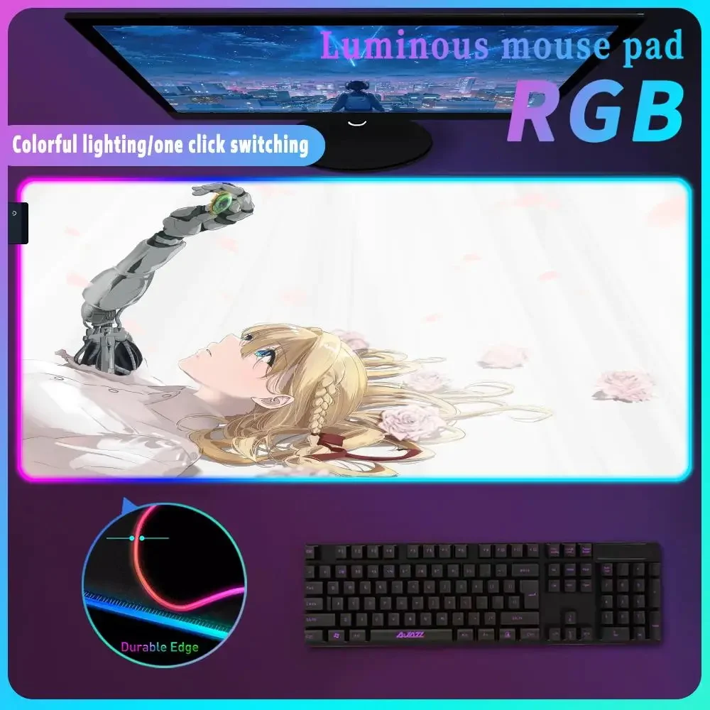 RGB Anime V_violet E_evergarden Gaming Mouse Pad Mousepad Lighting Table Mousepad Teclado Gamer Mat Size For E-sports Keyboard