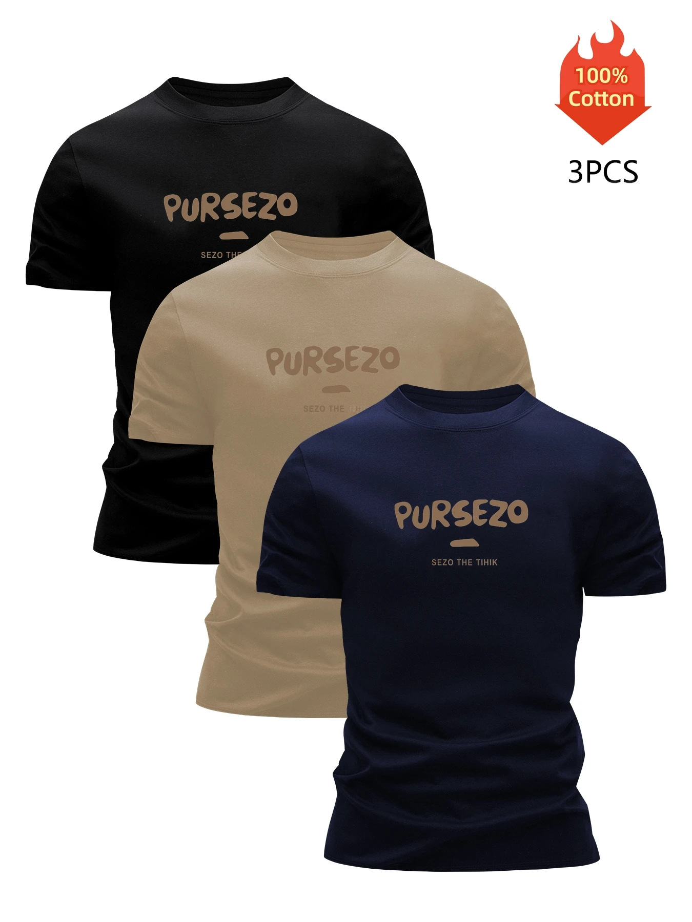 3 Pack T-Shirt Men's 100% Cotton Graphic Printed Tees Funny Summer Blouse Casual Breathable Cool High Quality Clothing