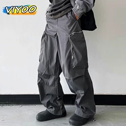 Black Baggy Cargo Pants Fashion Harajuku Straight Trousers Men's Y2K Vintage Baggy Casual Pocket Streetwear Hip Hop Korean Style