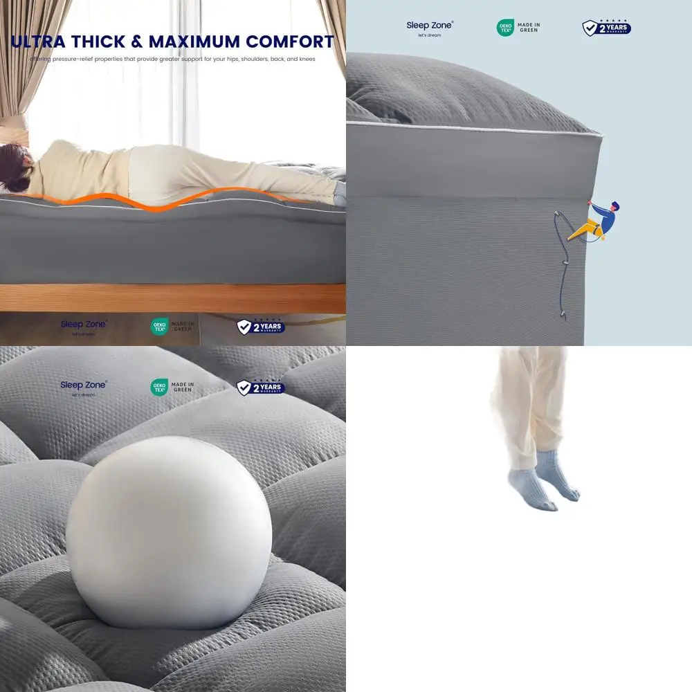 

Full Size Extra Thick Mattress Topper for Back Pain Relief, Plush Support Cover, Deep Pocket Mattress Protector, Hotel-Quality G