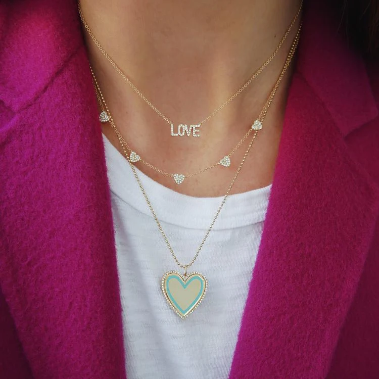 NEW Wholesale Heart shape pendant necklace with pink enamel DIY name letter design new engrave Tag necklace