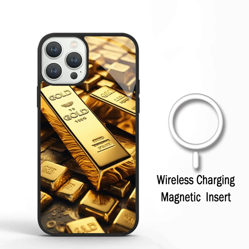 

Switchland Fine Gold Phone Case For IPhone 11 12 13 14 15 Plus Pro Max Mirror Acrylic Cover For Magsafe Wireless Charging
