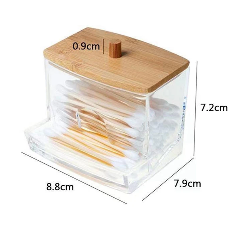 透明なプラスチック製の綿棒ディスペンサーとバスルーム用のqtipホルダー、バスソルト、ラウンド、アクリル、木材用の収納キャニスター