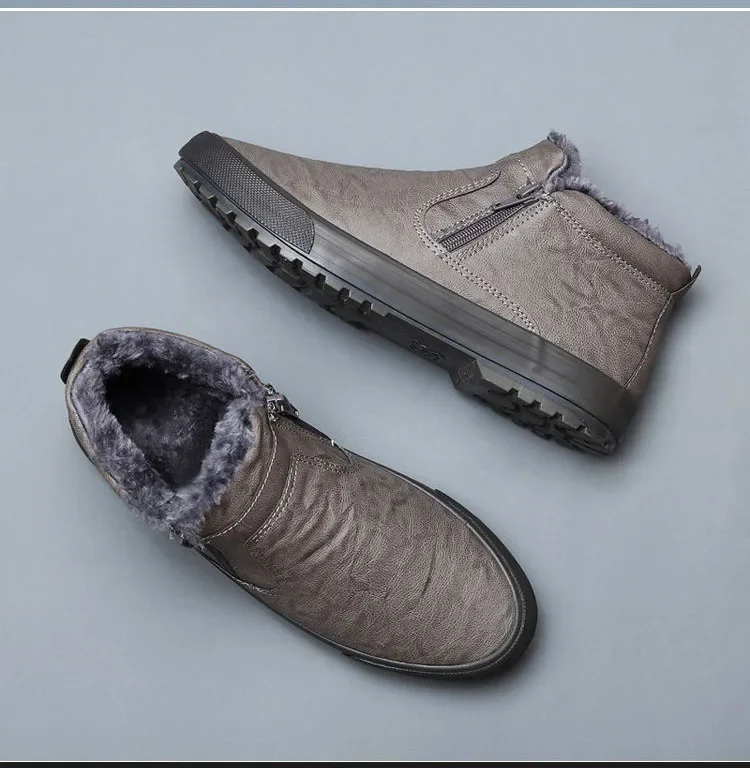 Winter New Men Leather Boots shoes for men Warm Plush Inside High Tops Leather Casual Shoes man Platform Boots