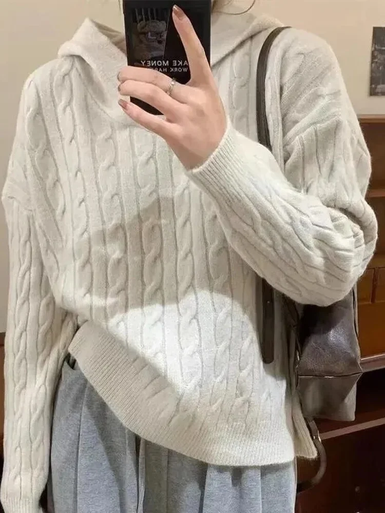 Spring New Style Loose Knitted Hat Sweatshirt Women's Simple Fashion Base Shirt Age Reduction Trendy Top Pure Color