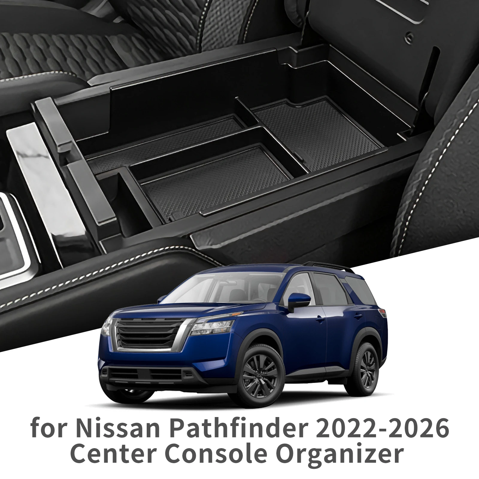 for Nissan Pathfinder 2022-2026 Center Console Armrest Storage Box ABS Tray Organizer Car Interior Accessories Tidying Black