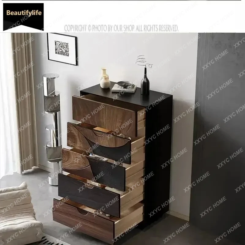 L Design sense walnut chest cabinet  minimalist villa living room solid wood, bedroom storage locker