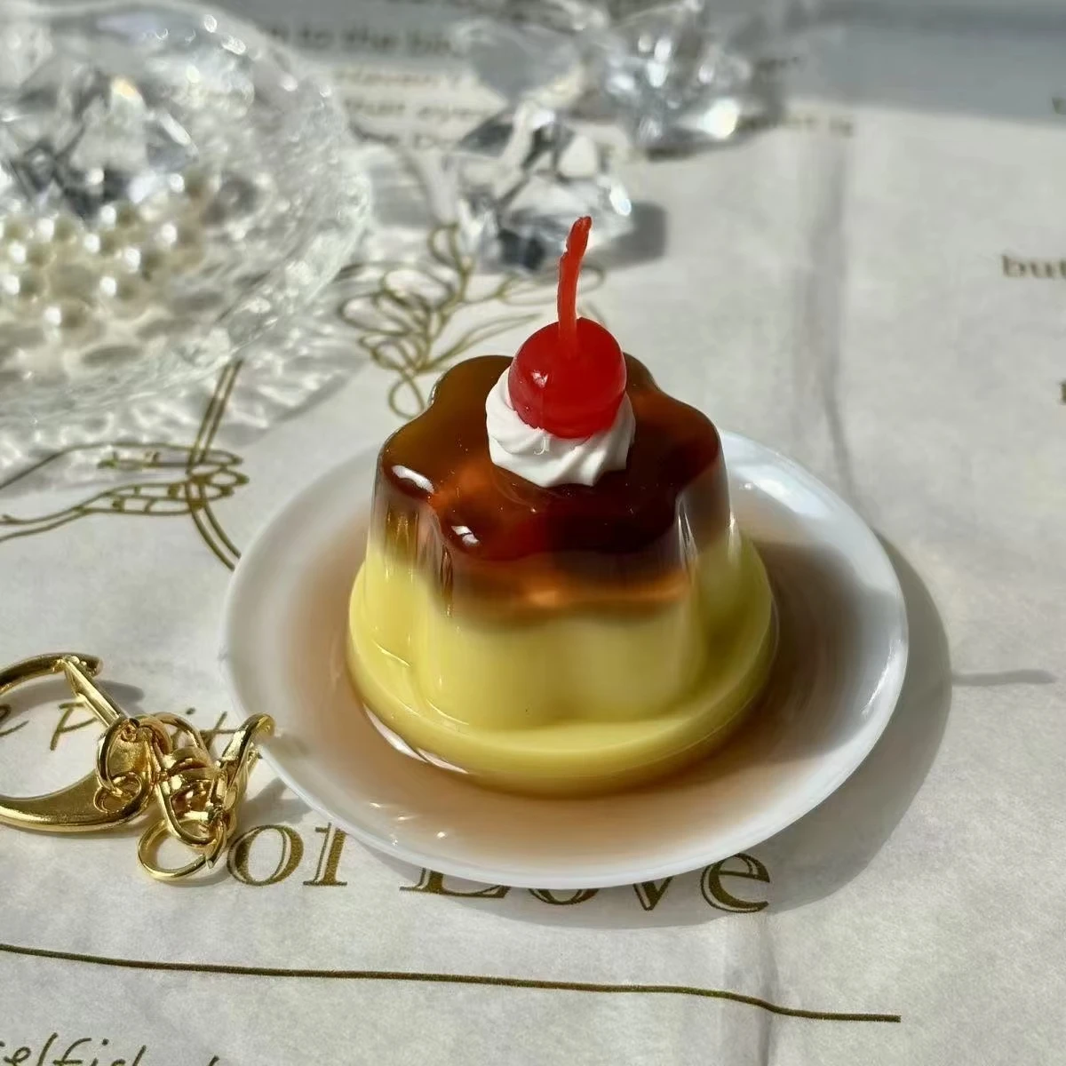 Pudding Snack Keychain Cold Drink for Women Bag Small Pudding Pendant Accessories Cherry Pudding Cute Caramel Key Chain Decor