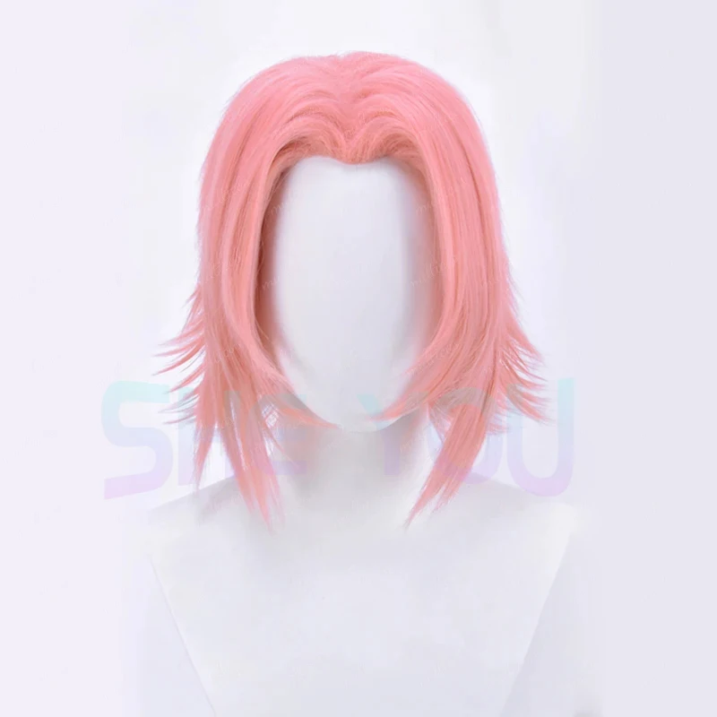 Haruno Sakura Pink Short Synthetic Hair Anime Cos Wigs Heat Resistance Fiber Cosplay Wigs + Wig Cap