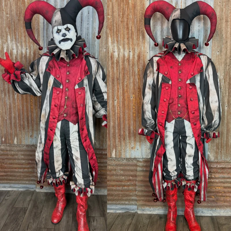 Traje de payaso de Halloween hecho a medida para hombre, abrigo, pantalones, sombrero, traje histórico vintage para fiesta de caza