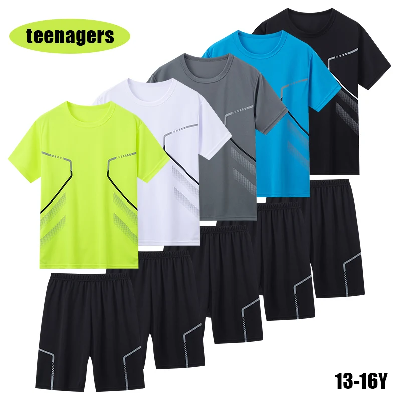 2-Piece Sports Quick-drying Youth Suit Fitness Basketball Football Running Training Men's Quick-drying T-shirt Stretch Shorts