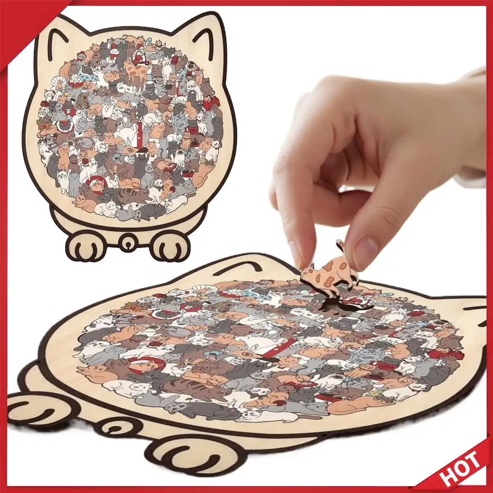 

135-Piece Cartoon Big Mouth Cat Jigsaw Puzzle Macaron Color Irregular Puzzle Wooden Jigsaw Puzzle for Kids Teens Adults