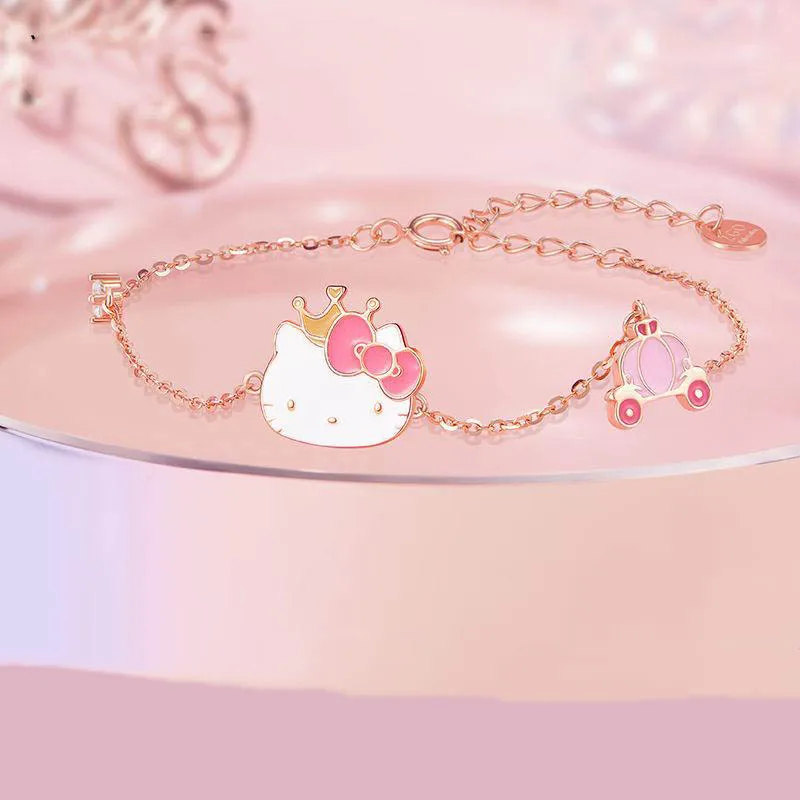 

Браслет Kawaii Sanrio Hello Kittys аксессуары милые аниме студенты Стерлинговое Серебро девушка Ins ювелирные изделия подарок на день рождения для девочек