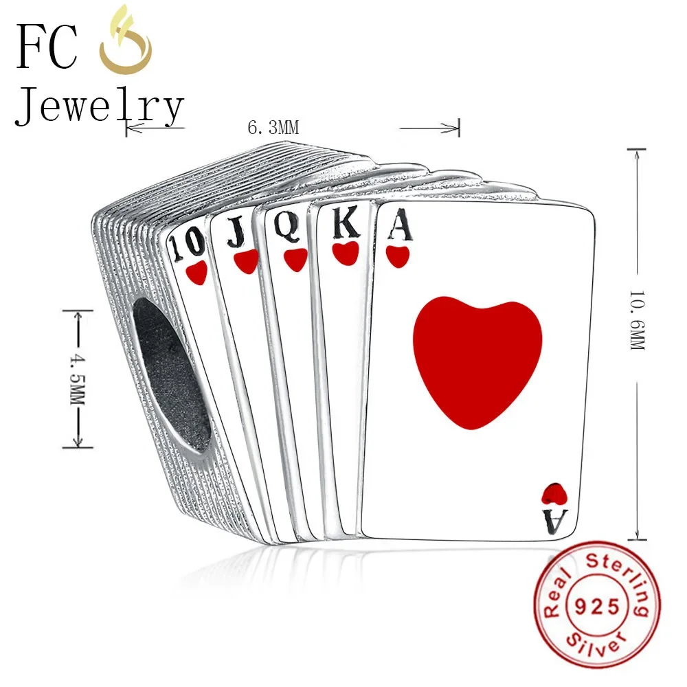 FC Jewelry Fit Original Pan Charms Bracelet  925 Sterling Silver Red Black Enamel Letter Poker Bead For Making Berloque 2020