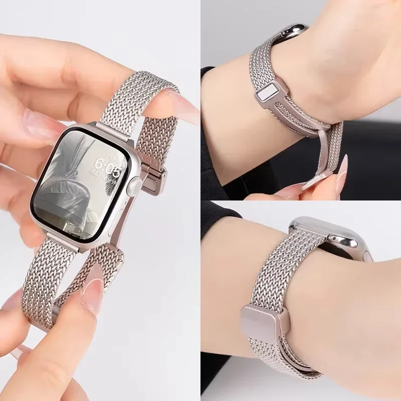 حزام حلقة مغناطيسي قابل للطي لساعة أبل 11 10 9 8 SE3 41 مللي متر 45 مللي متر حزام نسائي نحيف لساعة iwatch Ultra 3/2 49 مللي متر 40/44/38/42 مللي متر #5