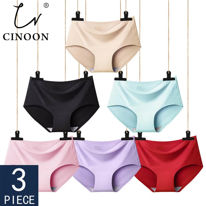 CINOON 3 unids/lote de bragas sexis sin costuras, ropa interior de seda helada, ropa interior cómoda para mujer, bragas de tiro bajo a la moda,