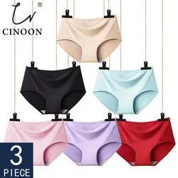 CINOON 3 unids/lote de bragas sexis sin costuras, ropa interior de seda helada, ropa interior cómoda para mujer, bragas de tiro bajo a la moda, lencería transpirable