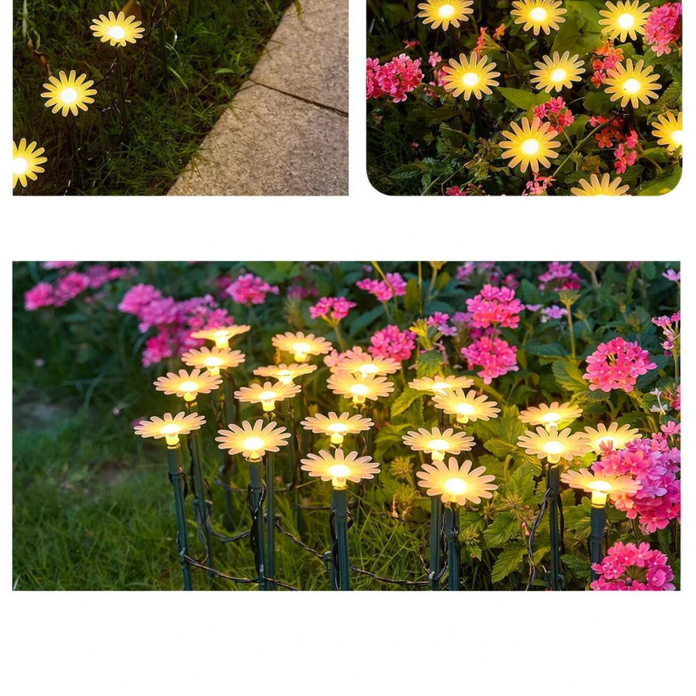 Solar Powered Daisy Mushroom LED Landscape Lights Outdoor Waterproof String Lamp For Garden Pathway Yard Ornament